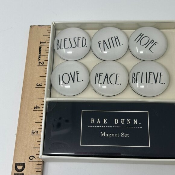 Rae Dunn Glass-Dome Magnet Set BLESSED FAITH HOPE LOVE PEACE BELIEVE New Gift - Picture 5 of 7